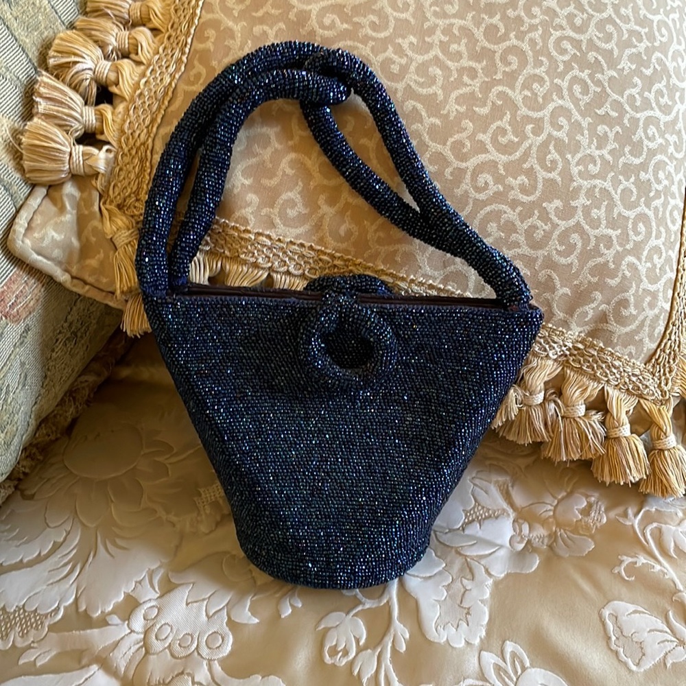 Vintage beaded bag navy blue perfect shape